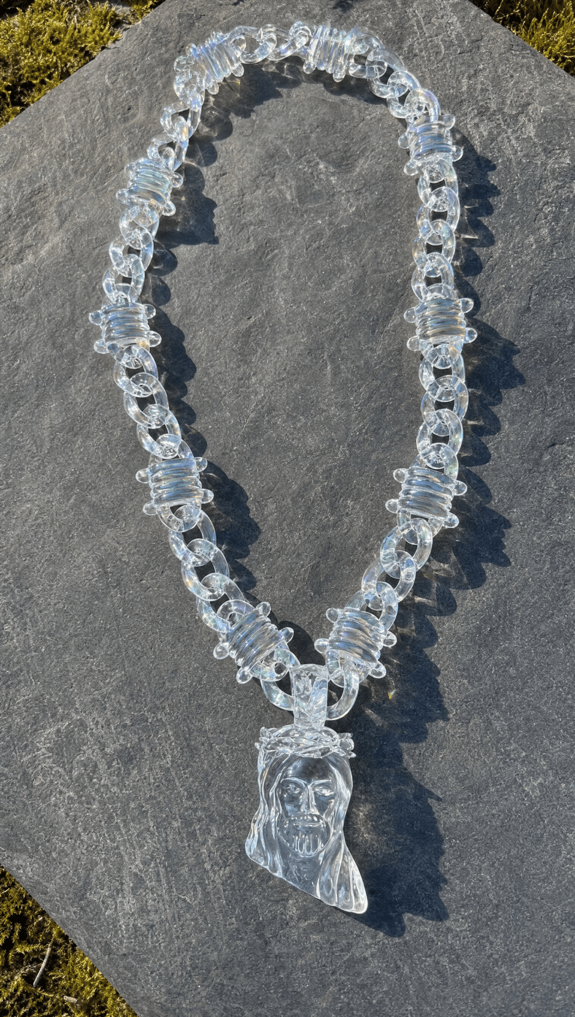 Full view of the transparent Blessers Jesus Statement Chain